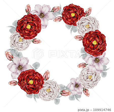 flower wreath and bouquet watercolor clipart 109914746