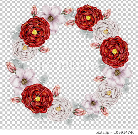 flower wreath and bouquet watercolor clipart 109914746