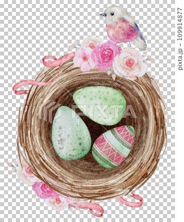 Easter eggs in nest watercolor clipart Easter eggs in nest watercolor clipart 109914877