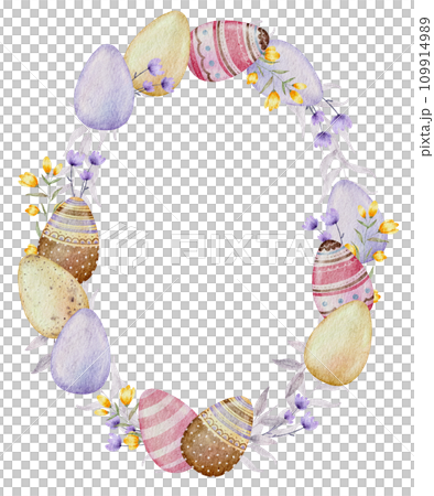 Easter Wreath watercolor with eggs 109914989