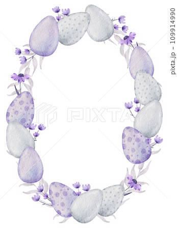 Easter Wreath watercolor with eggs Easter Wreath watercolor with eggs 109914990
