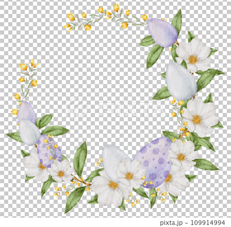 Easter Wreath watercolor with eggs 109914994