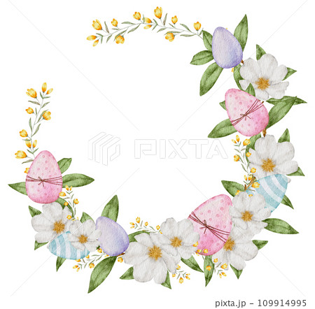 Easter Wreath watercolor with eggs Easter Wreath watercolor with eggs 109914995