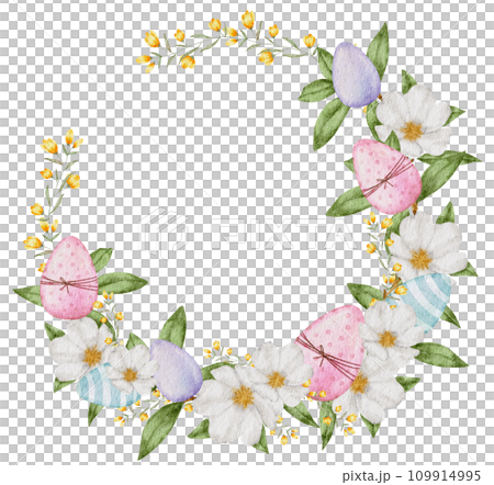 Easter Wreath watercolor with eggs Easter Wreath watercolor with eggs 109914995