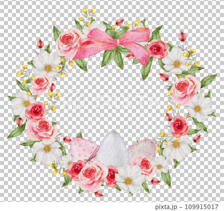 Easter Wreath watercolor with eggs 109915017