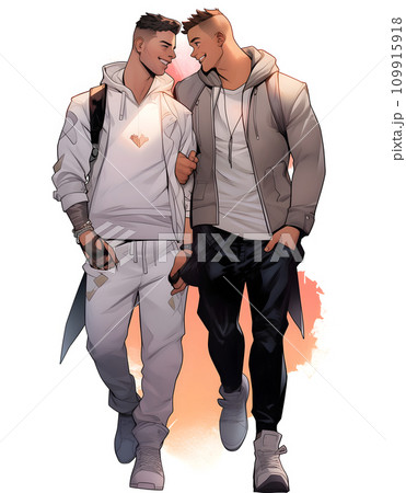 肩を抱き合う男性カップル 肩を抱き合う男性カップル 109915918