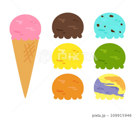 ミントチョコアイス、チョコアイスなどのカラフルなアイスクリームのイラスト。ベクターイラスト。 109915946