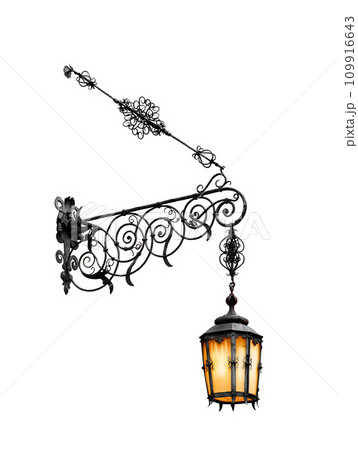 vintage street night lamp isolated on white 109916643