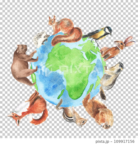 Animals in forest, Creative design world environment and earth day drawing and painting concept. illustration design. Watercolor hand drawn Animals in forest, Creative design world environment and earth day drawing and painting concept. illustration design. Watercolor hand drawn 109917156