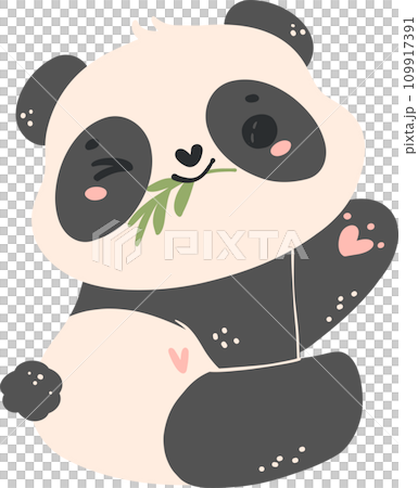 Cute Baby Panda in Adorable Pose Cartoon Hand Drawn Flat Design 109917391