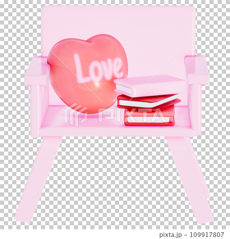 Valentine decoration small chair and a stack of love-themed books on a transparent background, 3D rendering 109917807