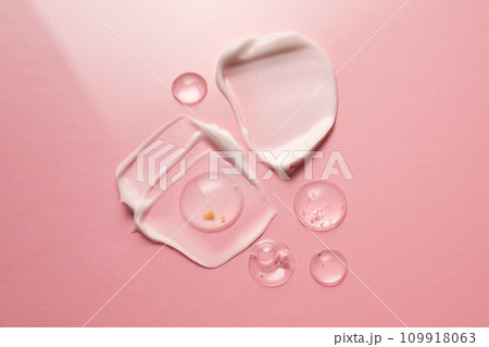 Gel, serum and a cream on a pink background. Gel, serum and a cream on a pink background. 109918063