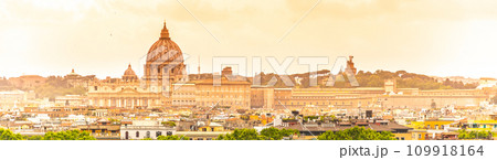 Vatican City with St. Peter's Basilica. Panoramic skyline view from Castel Sant'Angelo, Rome, Italy. Vatican City with St. Peter's Basilica. Panoramic skyline view from Castel Sant'Angelo, Rome, Italy. 109918164