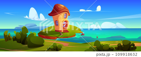 Gnome mushroom house on sea island 109918632