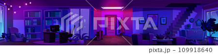 Panoramic home interior at night. 109918640