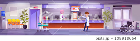 Hospital reception with receptionist and doctor Hospital reception with receptionist and doctor 109918664