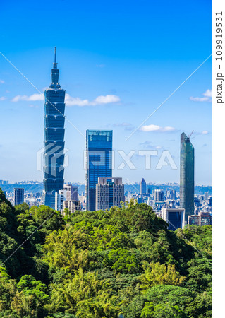 台湾　台北101と信義新都心の高層ビル 109919531