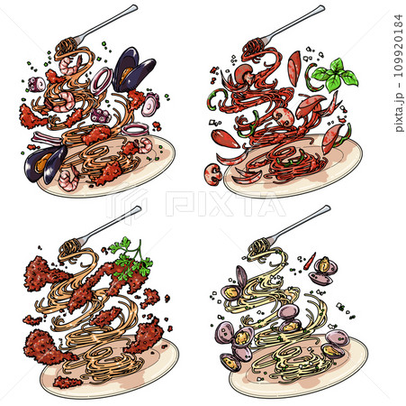 お皿から飛び出しそうなパスタ 109920184