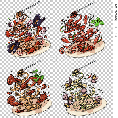 お皿から飛び出しそうなパスタ 109920184