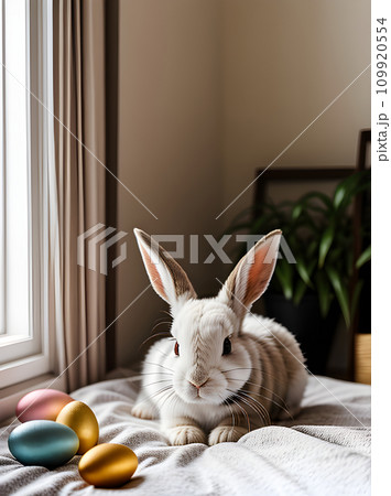 Detailed cozy Easter bunny with sharp focus Detailed cozy Easter bunny with sharp focus 109920554