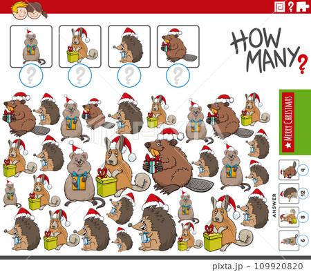 counting activity with cartoon animals on Christmas time counting activity with cartoon animals on Christmas time 109920820