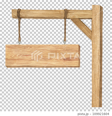 Watercolor illustration of wood sign holder, wooden plank or direction pointer signpost isolated. Handmade. Watercolor illustration of wood sign holder, wooden plank or direction pointer signpost isolated. Handmade. 109921604