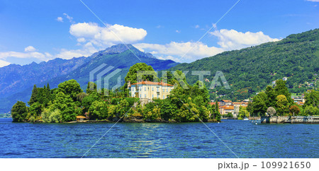 most scenic Italian lakes - Lago Maggiore . panoramic view of beautiful village Verbania. Italy travel destinations most scenic Italian lakes - Lago Maggiore . panoramic view of beautiful village Verbania. Italy travel destinations 109921650