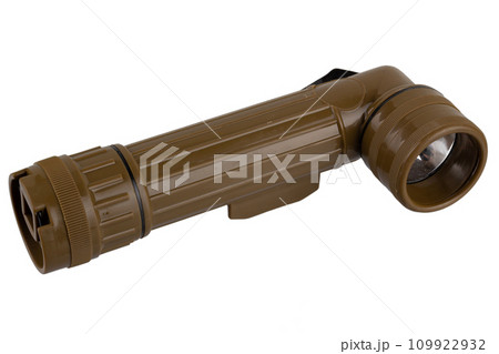 vintage military style flashlight isolated on white vintage military style flashlight isolated on white 109922932