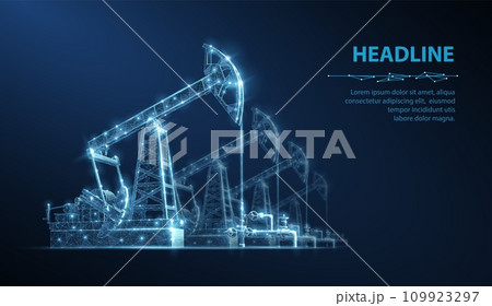 Oil pumps field on blue. Digital extraction, Gas market, Well drilling 109923297