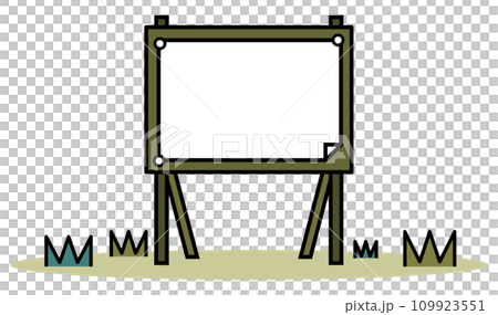 注意やお知らせを記入して周知する木の立看板イラスト 109923551