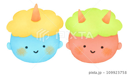 かわいい赤鬼と青鬼のセットイラスト かわいい赤鬼と青鬼のセットイラスト 109923758