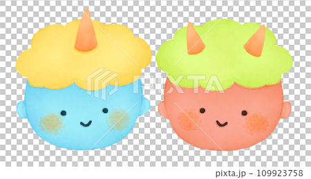 かわいい赤鬼と青鬼のセットイラスト かわいい赤鬼と青鬼のセットイラスト 109923758