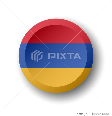 Armenia flag - 3D circle button with dropped shadow. Vector icon. 109924888