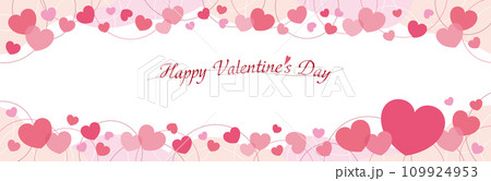 かわいいハートとラインサークルのバレンタインフレームバナー/横長・ピンク 109924953