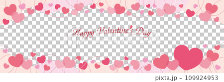 かわいいハートとラインサークルのバレンタインフレームバナー/横長・ピンク 109924953
