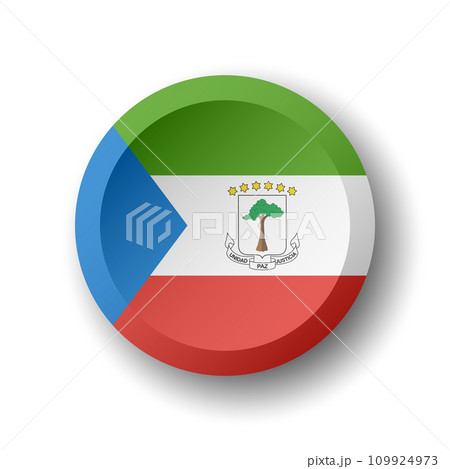 Equatorial Guinea flag - 3D circle button with dropped shadow. Vector icon. 109924973