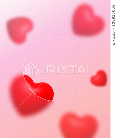 Romantic background with blurred floating red hearts and glass frame for text in glass morphism style. Vector for Valentines Day banner, medicine, wedding presentation, gift advertising. Romantic background with blurred floating red hearts and glass frame for text in glass morphism style. Vector for Valentines Day banner, medicine, wedding presentation, gift advertising. 109925005
