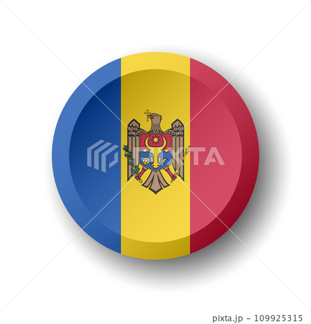 Moldova flag - 3D circle button with dropped shadow. Vector icon. Moldova flag - 3D circle button with dropped shadow. Vector icon. 109925315