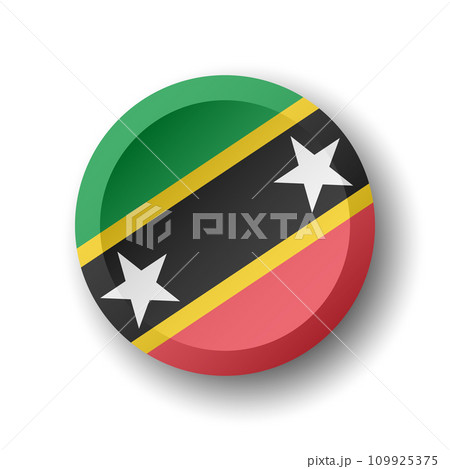 Saint Kitts and Nevis flag - 3D circle button with dropped shadow. Vector icon. 109925375