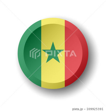 Senegal flag - 3D circle button with dropped shadow. Vector icon. Senegal flag - 3D circle button with dropped shadow. Vector icon. 109925391