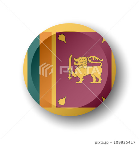 Sri Lanka flag - 3D circle button with dropped shadow. Vector icon. 109925417