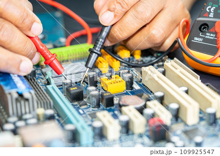 Repairing and upgrade circuit mainboard of notebook, electronic, computer hardware and technology concept. Repairing and upgrade circuit mainboard of notebook, electronic, computer hardware and technology concept. 109925547