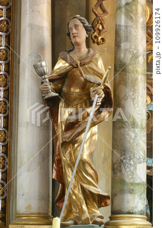 Saint Barbara, statue on the Saint Elizabeth altar in the Church of the Three Kings in Komin, Croatia 109926174