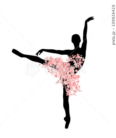 spring ballerina with sakura flowers tutu vector silhouette outline spring ballerina with sakura flowers tutu vector silhouette outline 109926428