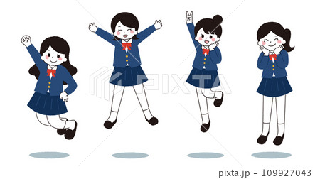 ジャンプをする女子学生。 109927043