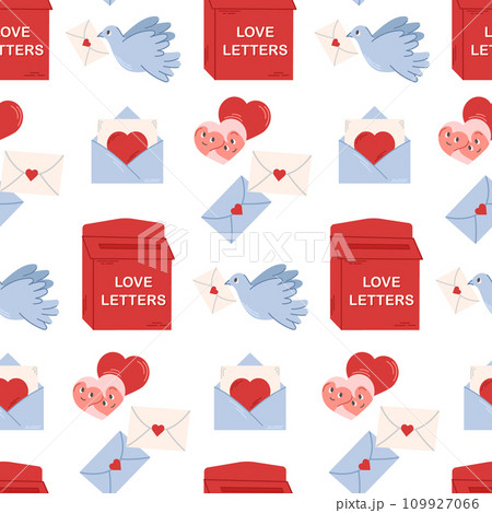 Valentines day seamless pattern. Mailbox for love letters and valentine cards. Flat vector illustration. Valentines day seamless pattern. Mailbox for love letters and valentine cards. Flat vector illustration. 109927066