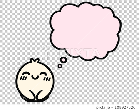 Illustration of a speech bubble with a smiling fictional character 109927326