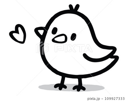 シンプルな小鳥とハートの線画イラスト 109927333