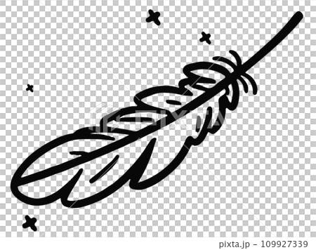 Simple line drawing illustration of a feather, with glitter Simple line drawing illustration of a feather, with glitter 109927339