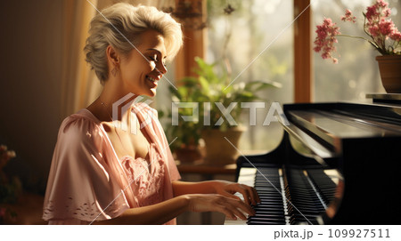 Sophisticated Woman Playing Piano Sophisticated Woman Playing Piano 109927511